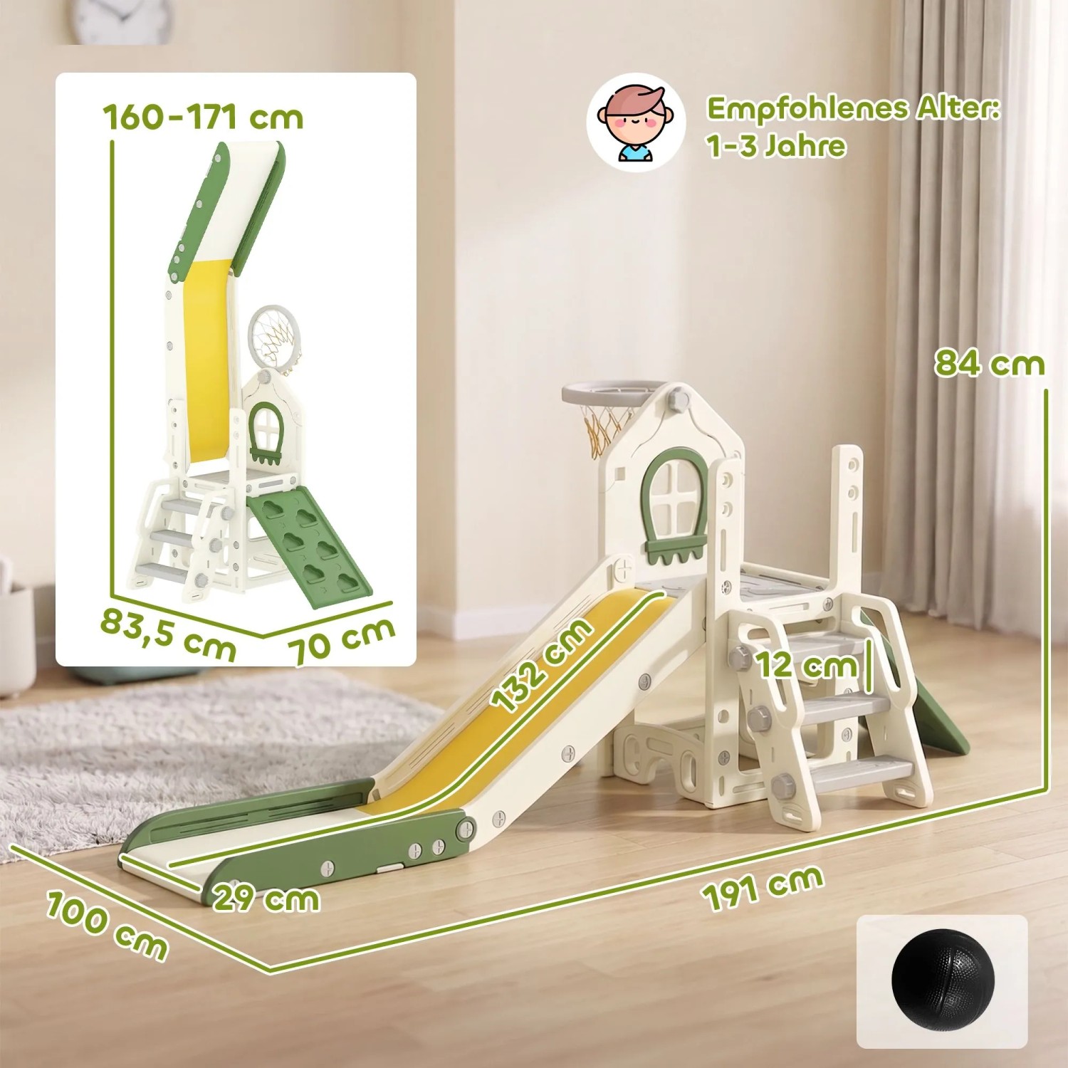 AIYAPLAY Kids Slide HDPE 191L x 100B x 84H cm Cremeweiß_3
