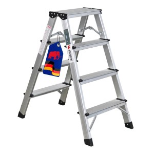 PROREGAL Stufenstehleiter Beidseitig Begehbar 2x4 Stufen HxBxT 78x35x69 cm Traglast 150kg Aluminium