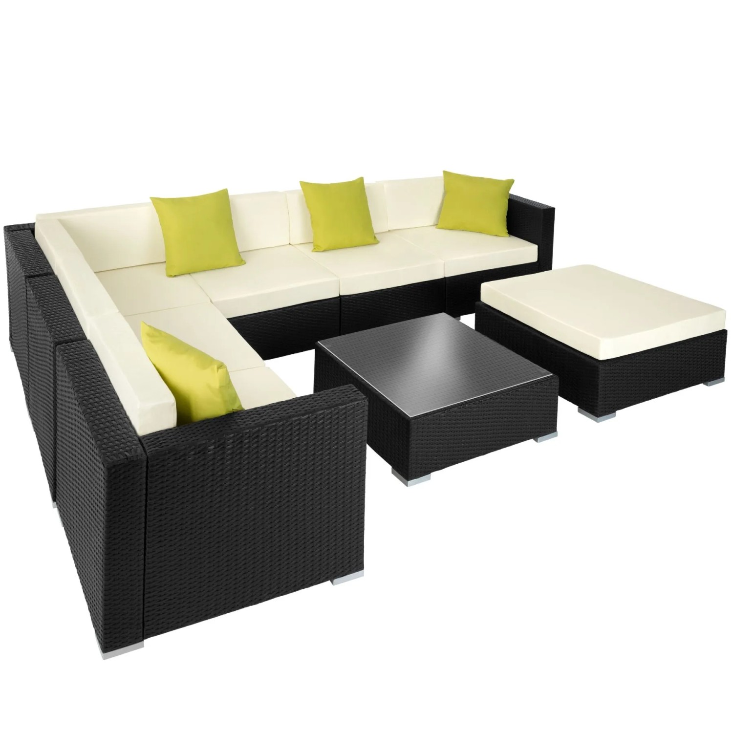 Tectake Aluminium Rattan Lounge Marbella Wetterfest und Uv Beständig Dicke Der Polster 10 cm  74 x 74 x 36 cm Schwarz