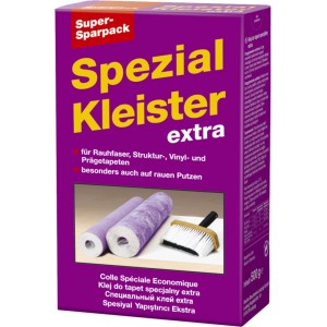Extra Spezial Kleister im 500g Super-Sparpack für schwere Tapeten und Raufaser.