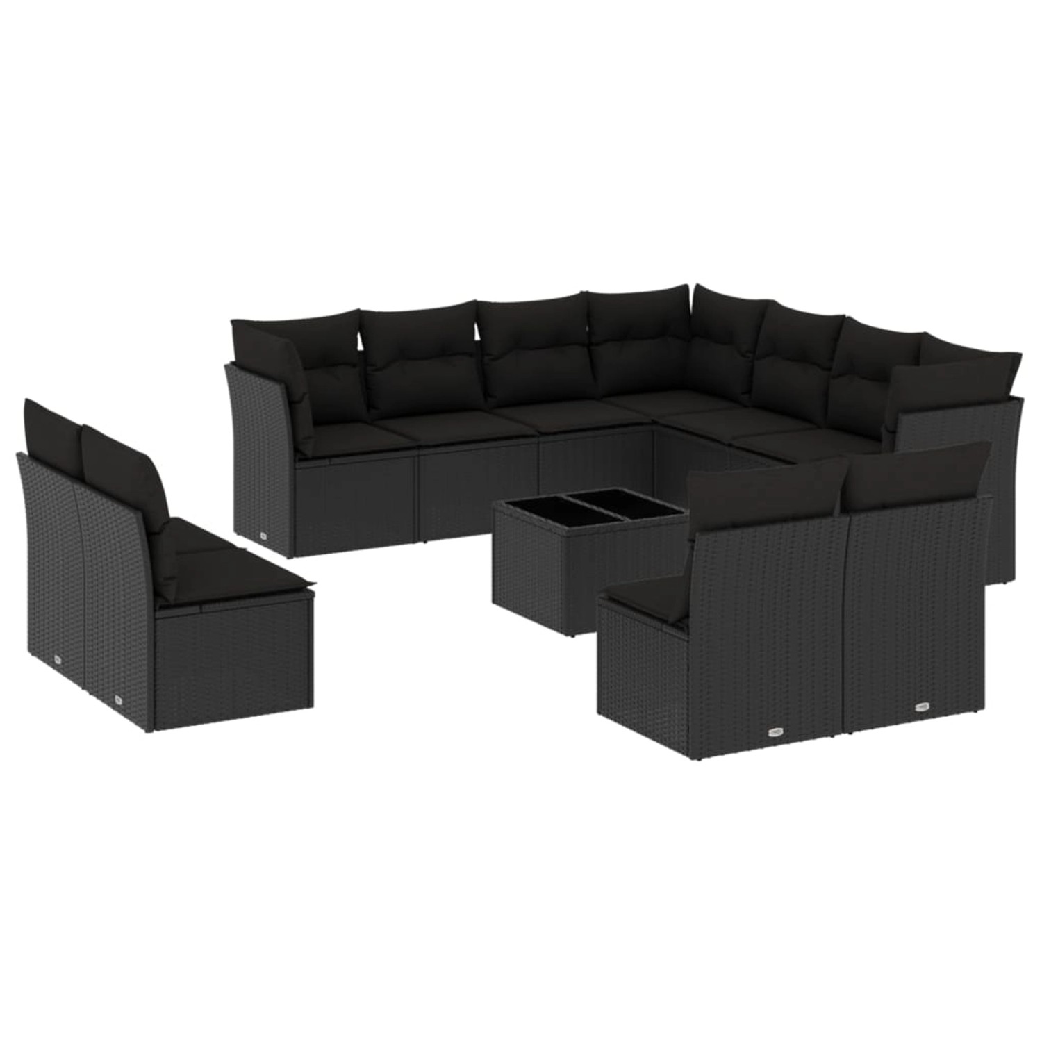 vidaXL 12-tlg Garten-Sofagarnitur mit Kissen Schwarz Poly Rattan Modell 25