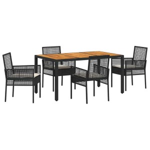 vidaXL 5-teiliges Garten-Esszimmer-Set mit schwarzen Poly Rattan Stühlen und Tisch.
