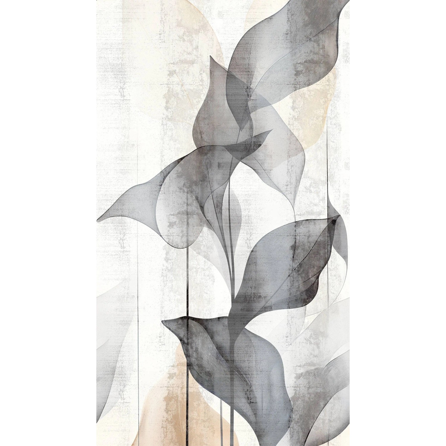 PROFHOME 791449-GU Fototapete Floral Matt Grau Weiß Beige 1,59 m x 2,8 m