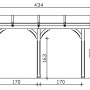 Technische Zeichnung: Skan Holz Terrassenüberdachung Rimini, Maße 434x250 cm, Douglasie, unbehandelt.
