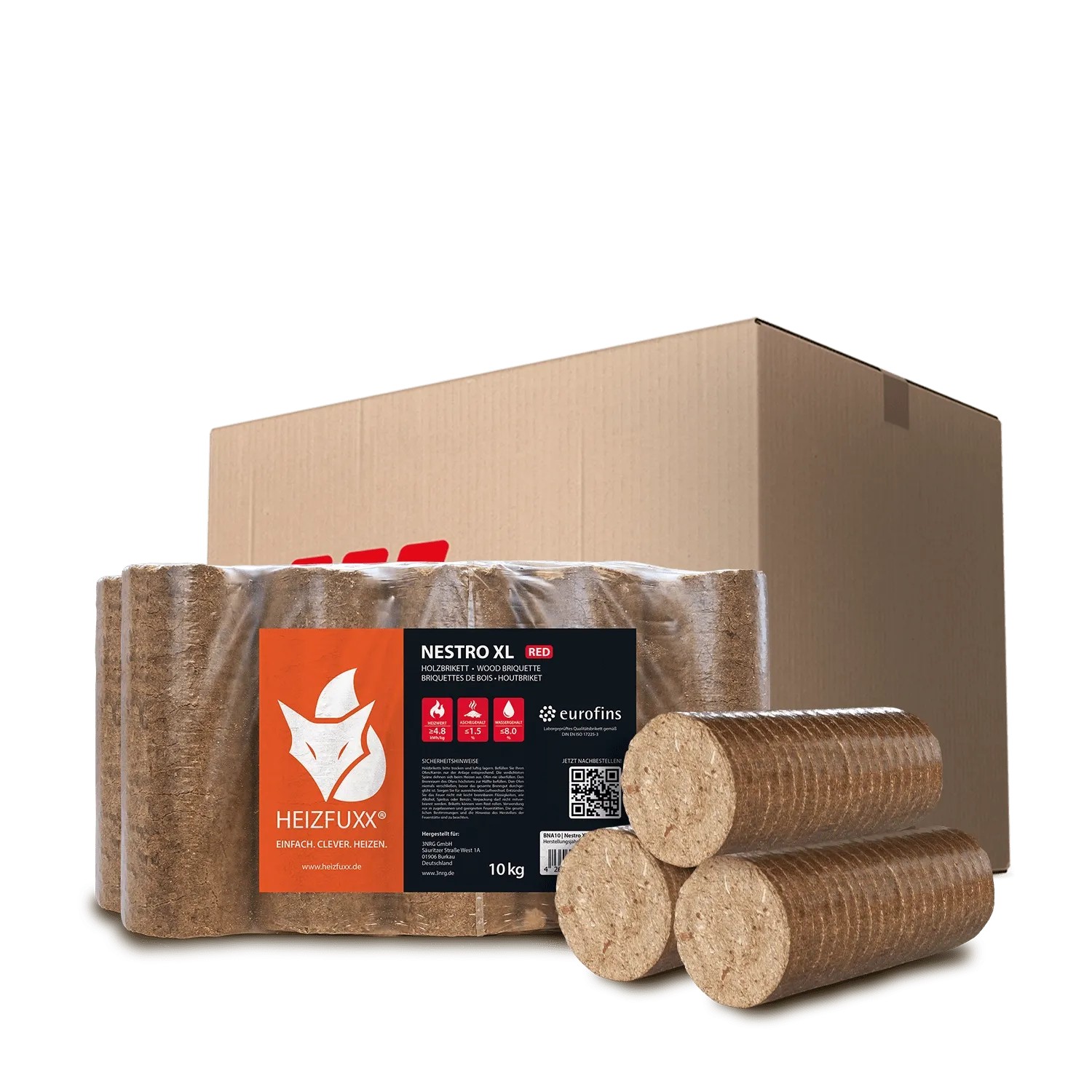 Heizfuxx Nestro XL Red Holzbriketts Hartholz 10kg x 2 Gebinde 20kg
