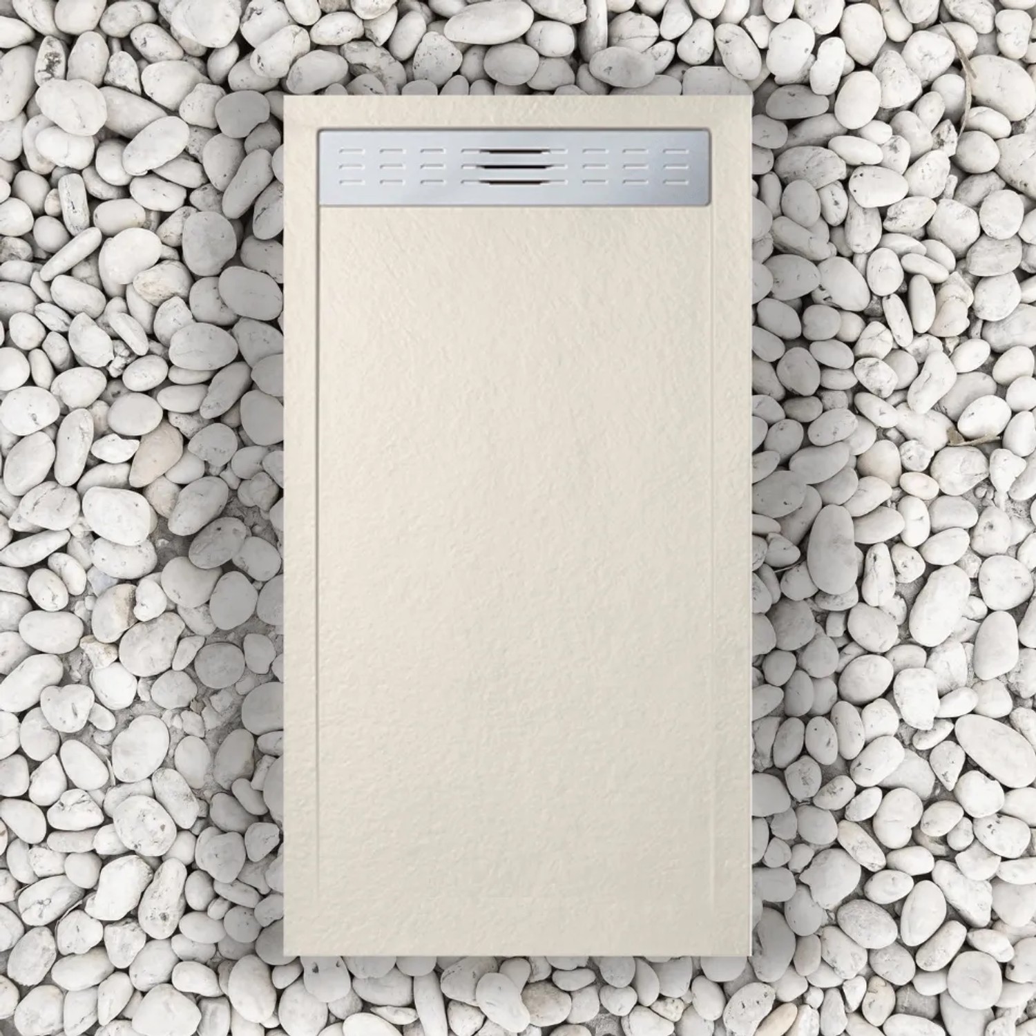 Beige Frascio Duschwanne 90x135 cm mit Gitterlinie und Abfluss, Slim Design.