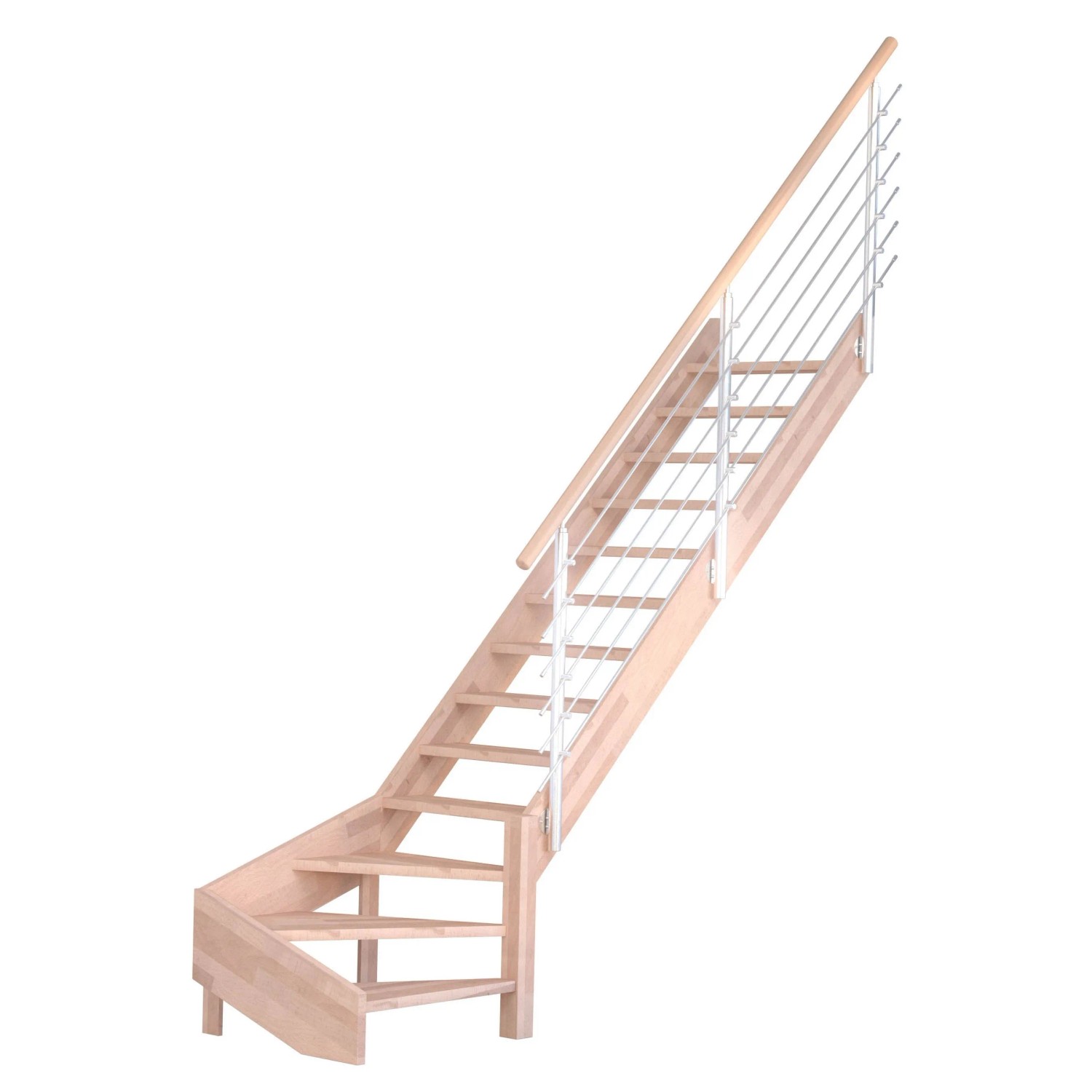 Treppe Mykonos Pro Buche Gew. R 90 cm Holz-Edelstahl-Geländer Weiß FSC® günstig online kaufen