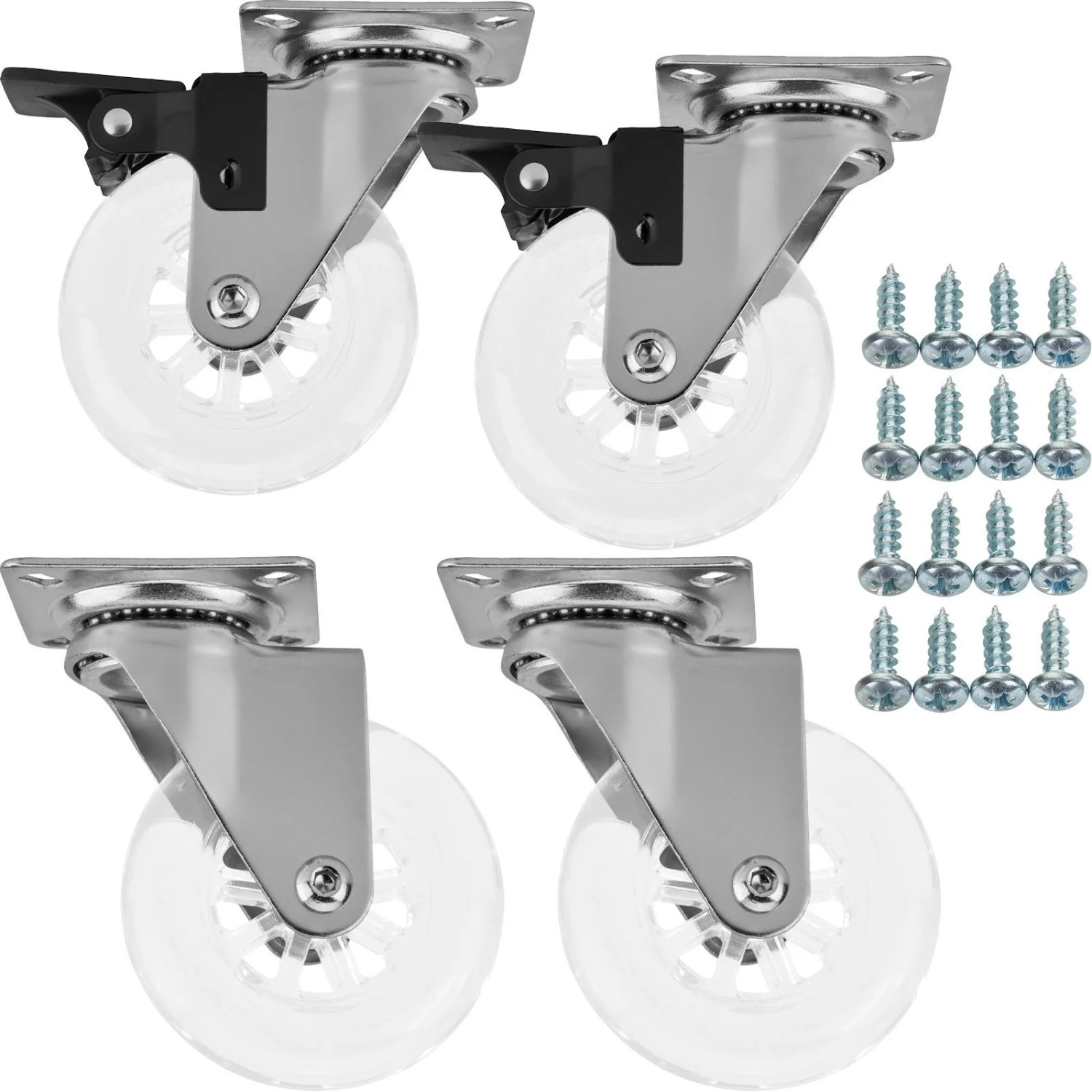 SOTECH SET 2 und 2 Möbelrolle SWIFT Transparent Ø75 mm inkl. SchraubenSET 2 und 2