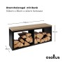 osoltus Brennholzregal mit Bank, schwarz, 102x35x40cm. Metallrahmen, Holzoptik-Sitzfläche, gefüllt mit Kaminholz.
