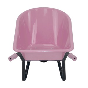 Rosa Kinderschubkarre mit Kunststoffwanne und Vollgummirad für Spiel & Spaß im Garten.