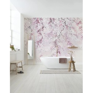 Sanders & Sanders Fototapete Kirschblüten Rosa im Badezimmer, 300x280 cm.