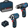 Bosch Professional Akku-Set GSB12V-15 + GDR 12V-105 mit Tasche, Ladegerät und Akkus.