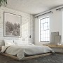 Schlafzimmer mit schwarzer Metall-Gardinenstange (160 cm) und weißen Wänden.