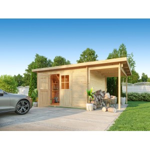 Fjordholz Gartenhaus Ezra 5G mit Pultdach und Schleppdach, farblos imprägniert.