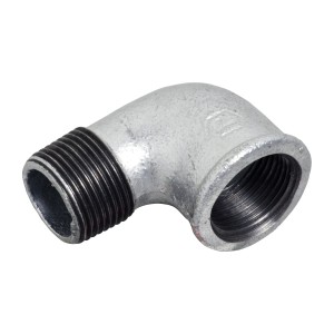 Verzinkter 90 Grad Winkel mit Innen- und Außengewinde für Pumpen und Hauswasserwerke.
