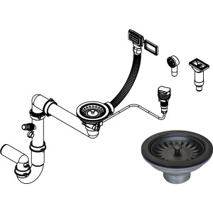 Miló Röhrensiphon-Set, mattschwarz, mit Exzenter und Edelstahl Ab- und Überlaufgarnitur für Spüle.
