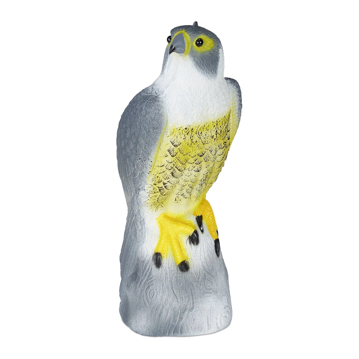 Relaxdays Vogelschreck Falke PE Grau Gelb Wetterfest 40,5 cm x 17 cm x 19 cm 350 g