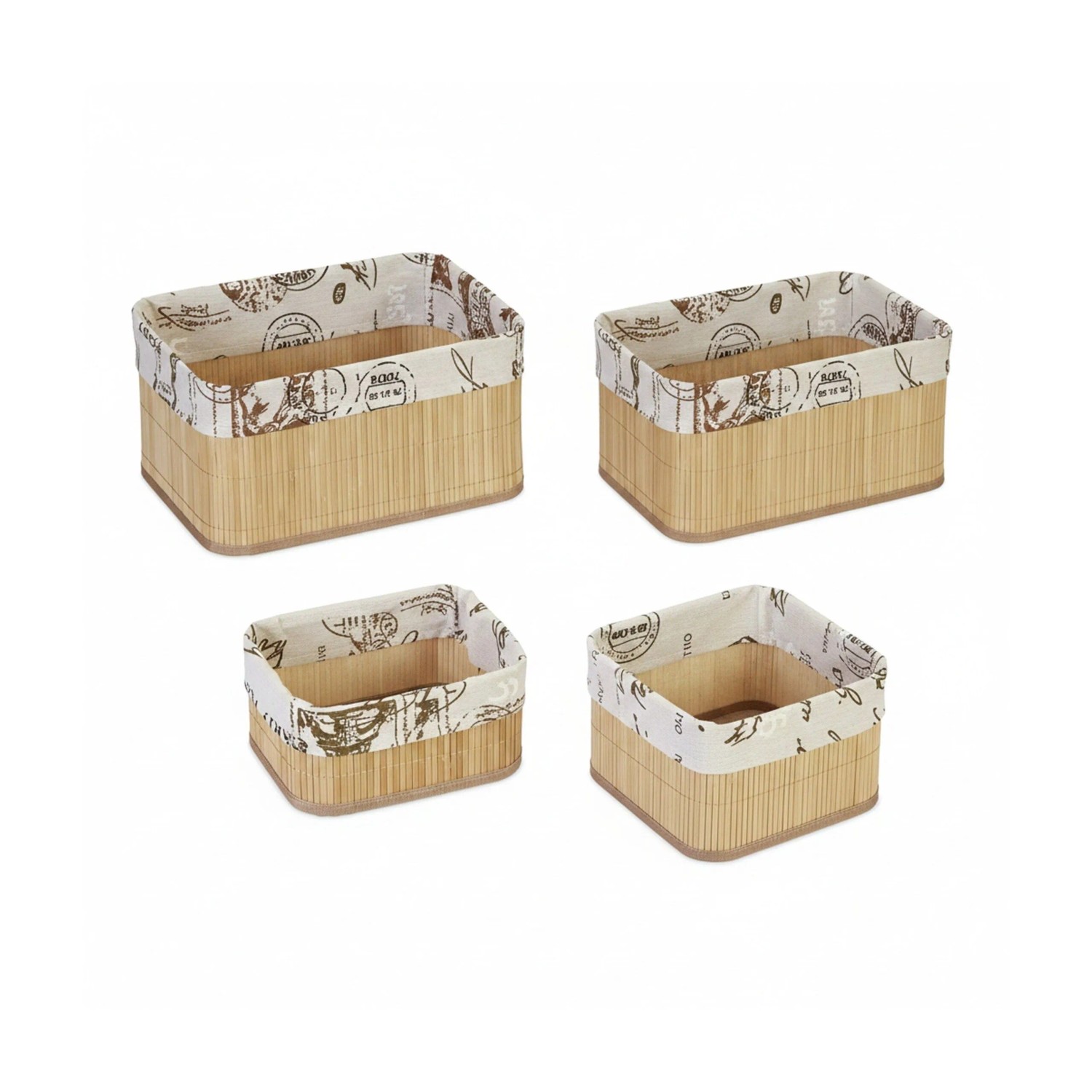 Relaxdays Aufbewahrungskorb 4er Set Bambus Natur Creme Stapelbar 17 cm x 33 cm x 23 cm