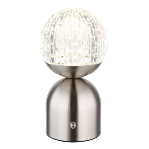 Globo LED-Tischleuchte Julsy, 20 cm, Nickel matt, mit Kristall-Effekt.