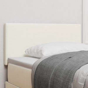 Cremefarbenes vidaXL LED Kopfteil, 100 cm, aus Polyester mit LED-Lichtleisten am Bett.