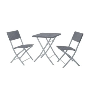 Graues 3-teiliges Svita Lima Bistroset aus Polyrattan, klappbar, mit 2 Stühlen und 1 Tisch für Balkon & Garten.