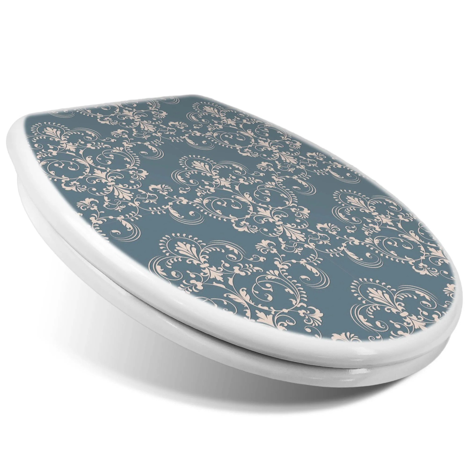 Banjado WC-Sitz mit Absenkautomatik, Motiv Royal Creme Blau. Weißer Toilettendeckel aus Duroplast.