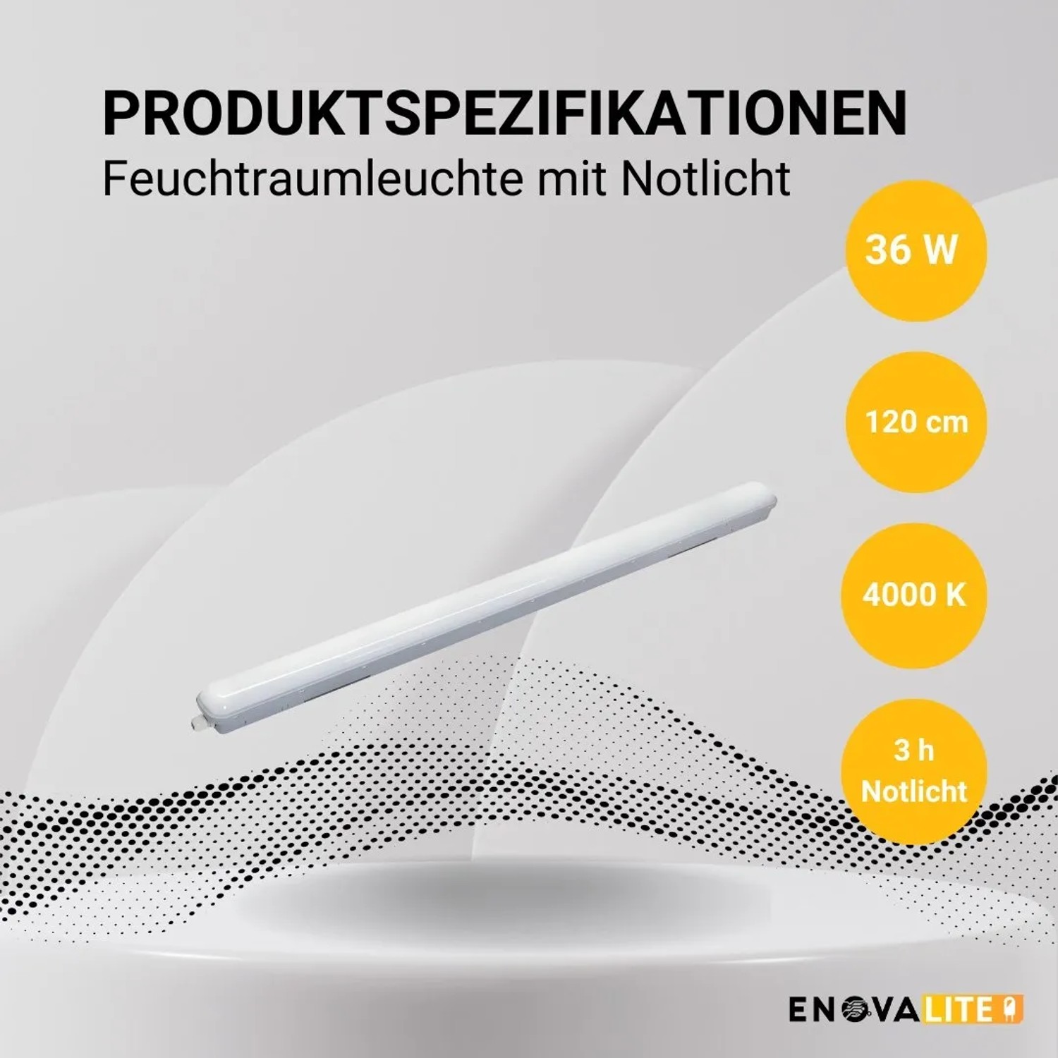ENOVALITE LED Feuchtraumleuchte PRO, 120cm, mit Notlichtfunktion. Wannenleuchte für Werkstatt und Garage.