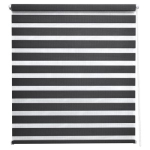 Sol Royal Doppelrollo SolDecor DL2, 95x150cm, schwarz, mit horizontalen Streifen für Fenster.