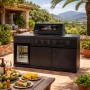 Buschbeck Outdoorküche Dublin Schwarz mit Grill, Sizzle Zone und Getränkekühlschrank.