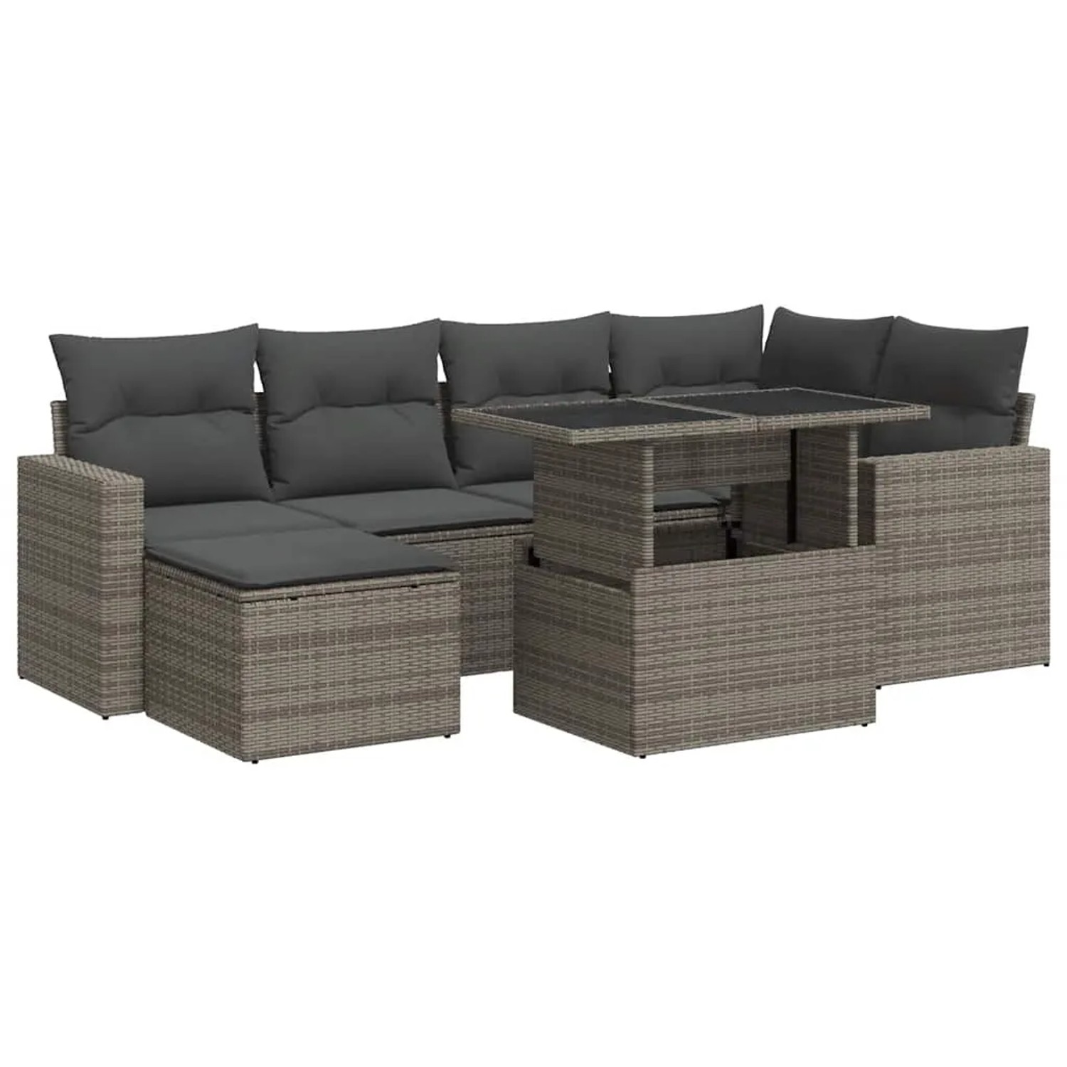 vidaXL 7-Tlg Garten-Sofagarnitur mit Kissen Grau Poly Rattan 3326351 günstig online kaufen