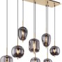 Globo Pendelleuchte Blacky I, 8-flammig, messingfarben mit rauchfarbenen Glasschirmen.