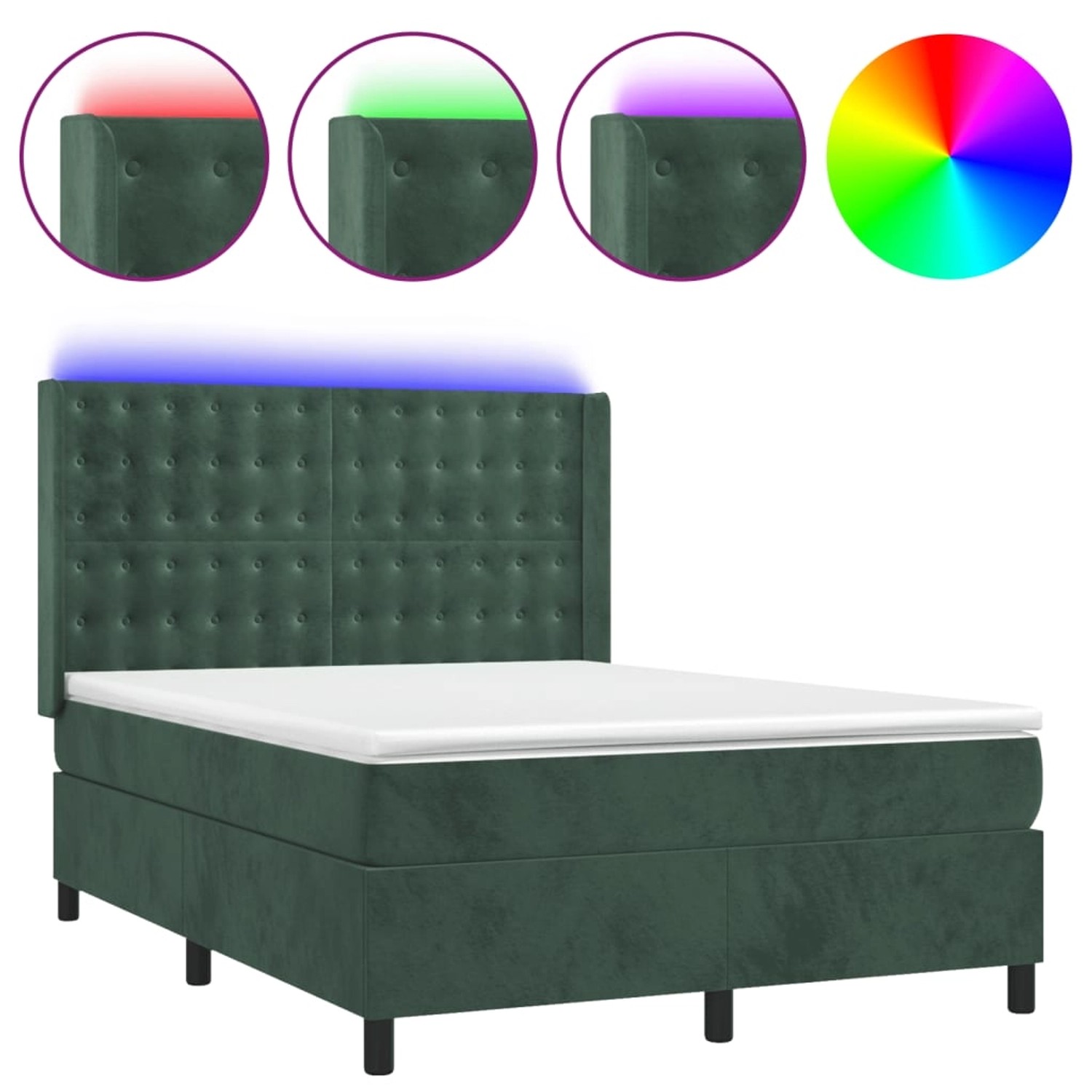 vidaXL Boxspringbett mit Matratze & LED Dunkelgrün 140x200 cm Samt 3139808 günstig online kaufen