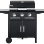 Schwarzer tepro Gasgrill Mayfield mit 3 Brennern, Seitentischen und Unterschrank.