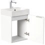 Posseik Badmöbel Cubi Slimline, 40 cm, Weiß Hochglanz mit offenem Schrank und Waschbecken.