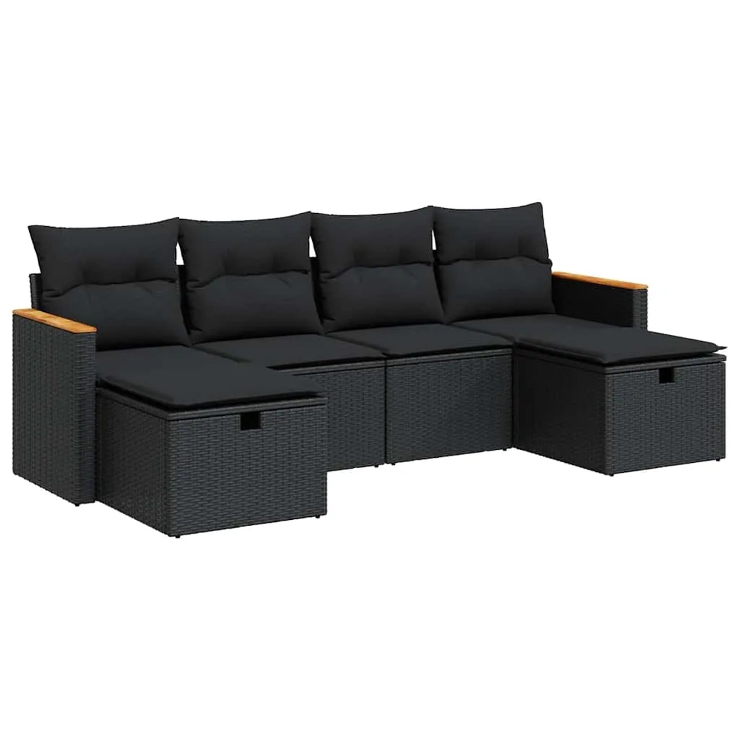 vidaXL 6-Tlg Garten-Sofagarnitur mit Kissen Schwarz Poly Rattan 3325940