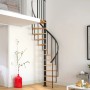 Dolle Spindeltreppe Calgary, Ø 140 cm, anthrazitfarbene Metallkonstruktion mit 11 Holzstufen.