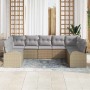 Beiges 9-teiliges vidaXL Garten-Sofa-Set aus Polyrattan mit grauen Kissen für Garten oder Terrasse.