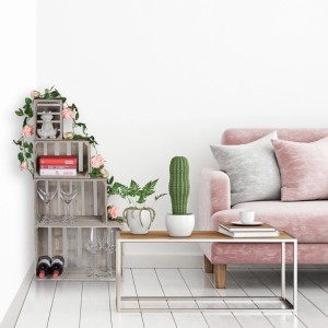 Relaxdays Holzkiste Tannenholz Grau im 4er Set 25 cm x 50 cm x 31 cm