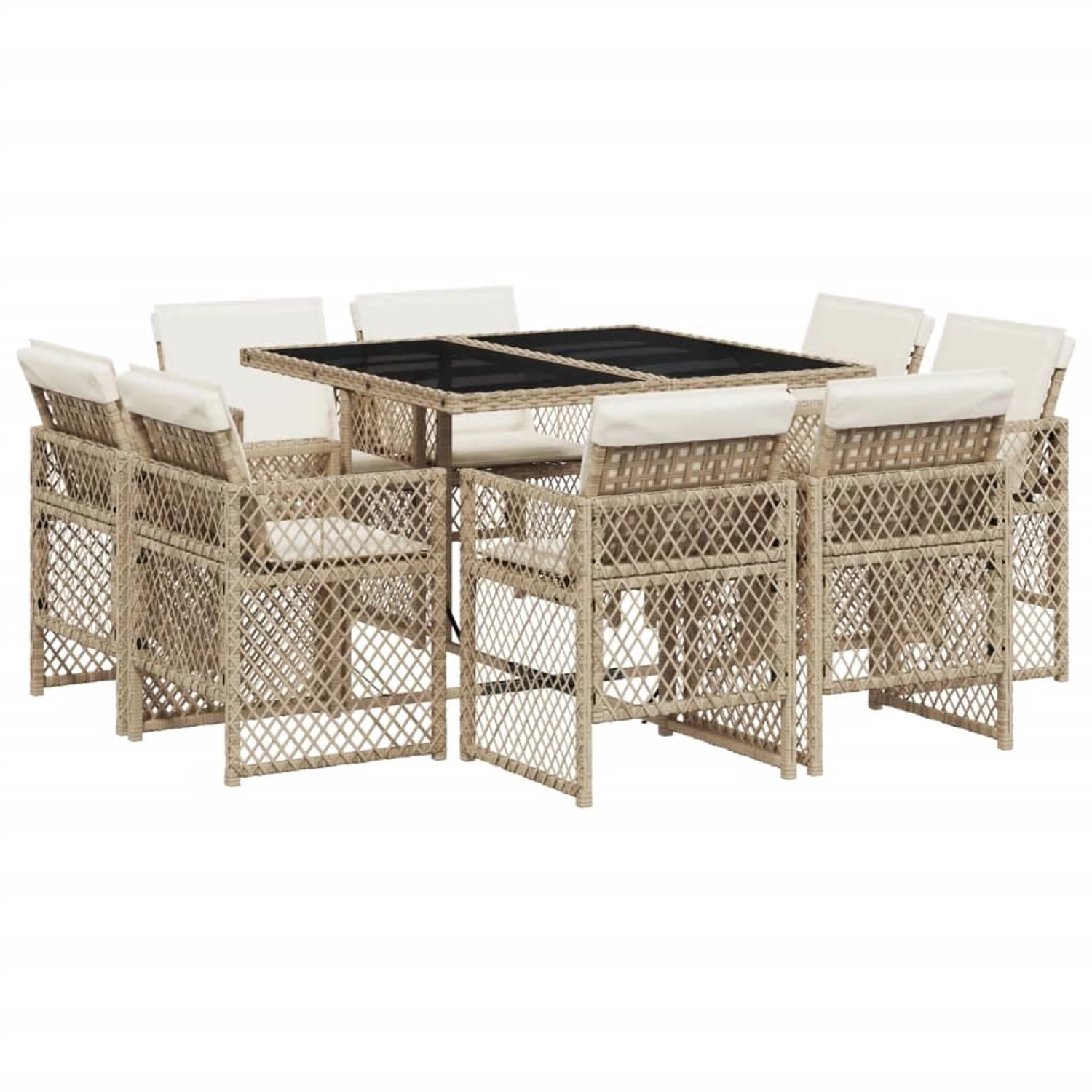 vidaXL 9-Tlg Garten-Essgruppe mit Kissen Beige Poly Rattan 3210838 günstig online kaufen