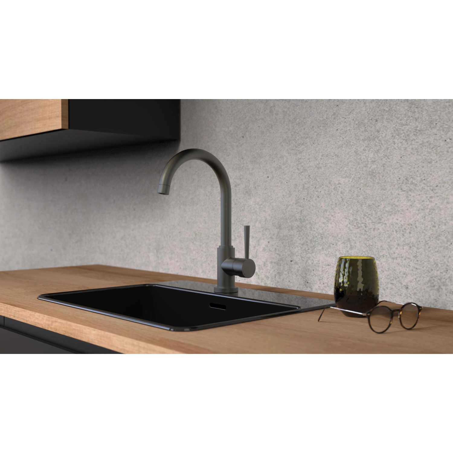 Schütte Spültischarmatur Cornwall in Graphit Matt auf einer Küchenspüle.
