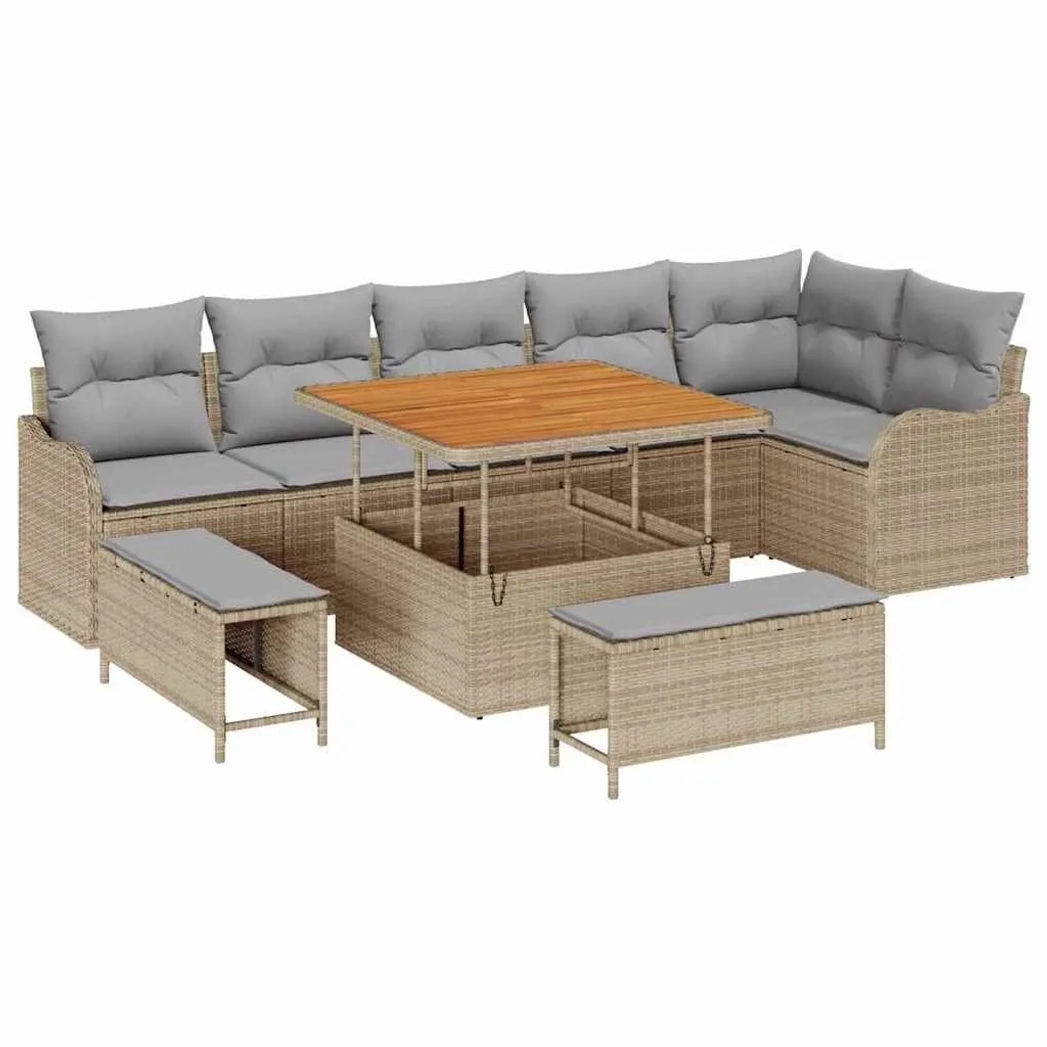 vidaXL Garten-Sofa-Set mit Kissen 9-Tlg Beige und Hellgrau 3364227