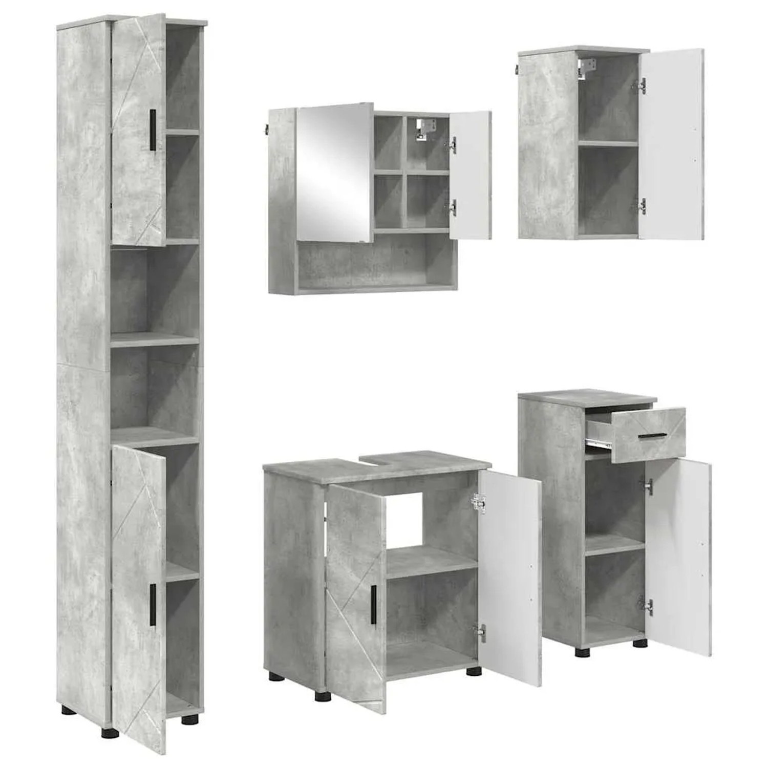 vidaXL Badezimmermöbel-Set 5-Tlg Beton Grau Holzwerkstoff & Metall 3392996