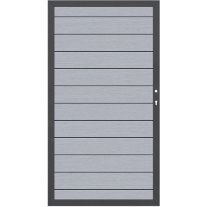 Sichtschutzzaun Tor System WPC Grau-Anthrazit, 98x180cm, DIN rechts. Modulares Zauntor für den Garten.