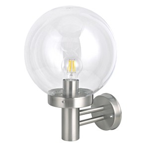 Dapo Außenwandleuchte Dubrowk mit klarem Schirm und Edelstahl-Basis. Lampe für den Außenbereich.