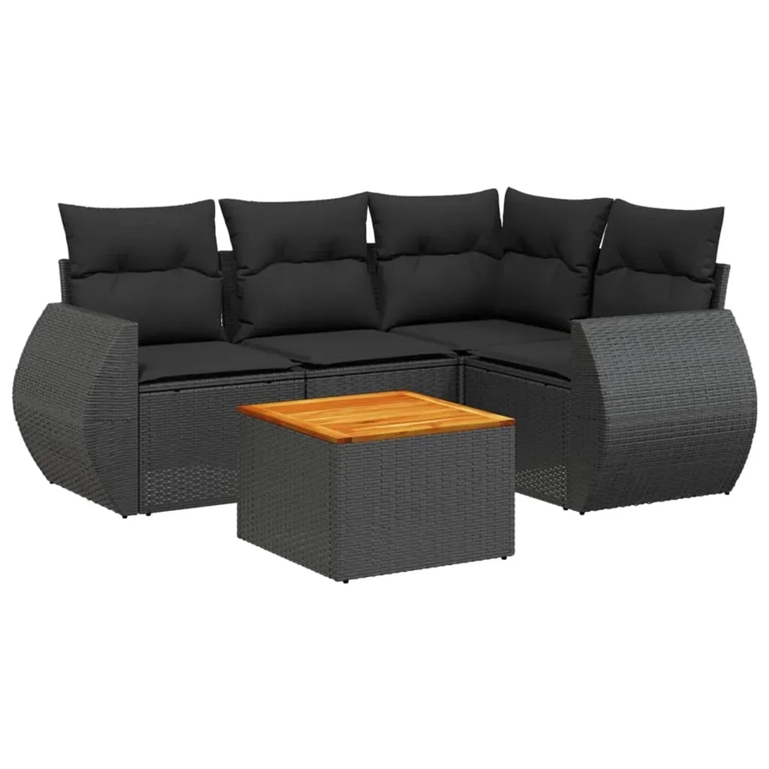 vidaXL 5-Tlg Garten-Sofagarnitur mit Kissen Schwarz Poly Rattan 3257315 günstig online kaufen