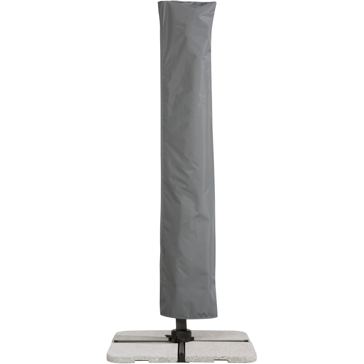 Schneider Ampelschirm 300x300 cm Anthrazit mit Schutzhülle auf Schirmständer.