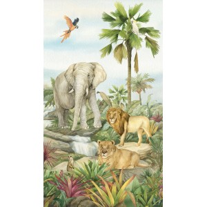 Sanders & Sanders Fototapete Dschungeltiere mit Elefant, Löwe und Papagei, 1,5x2,7m.