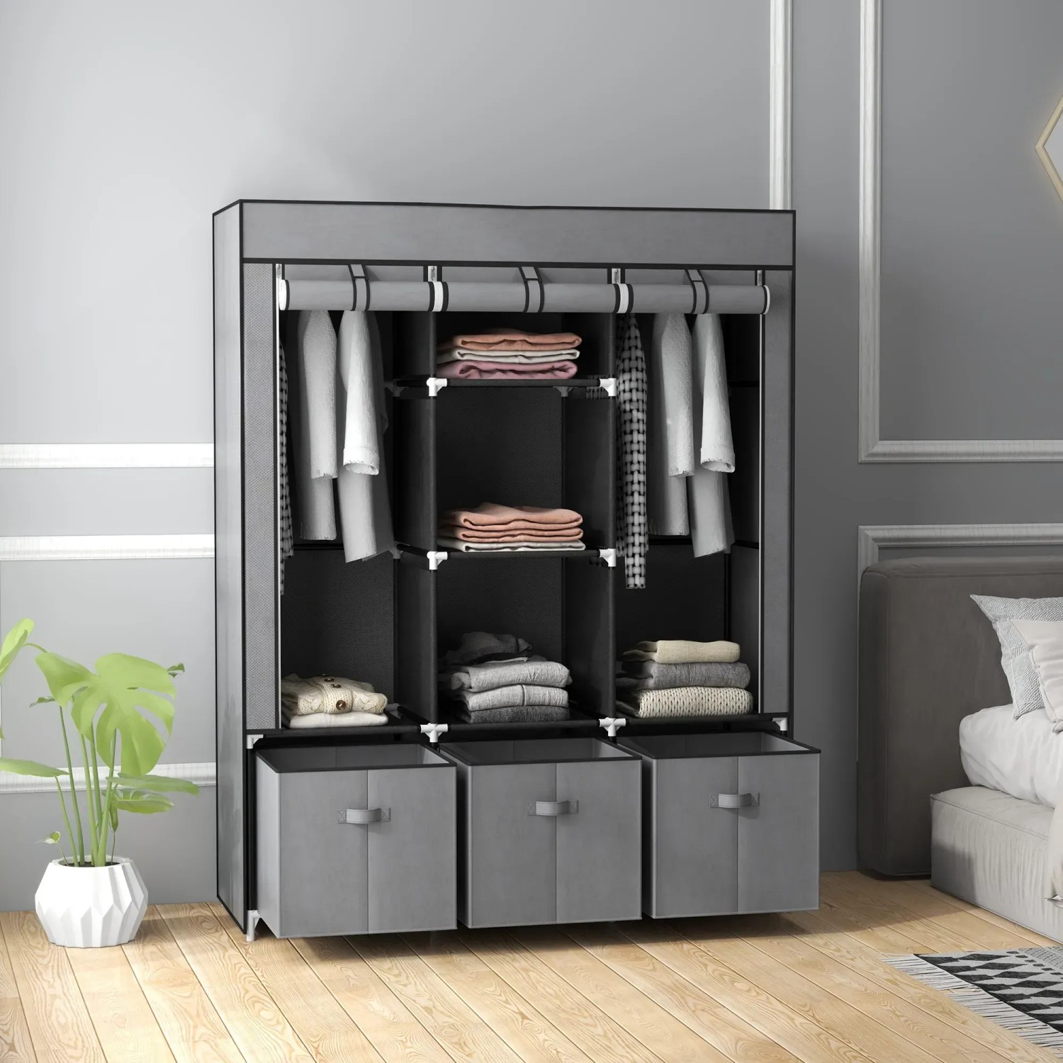 HOMCOM Stoffschrank mit Schubladen Dunkelgrau 125 x 43 x 162,5 cm kaufen bei OBI