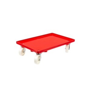 Roter PROREGAL Transportroller für Euroboxen (60x40 cm) mit 4 Lenkrollen und 300 kg Traglast.