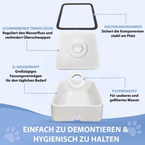 Els Pets Anti-Schlabber Napf, 2L, weiß. Hundenapf mit Deckel und Filtereinsatz.